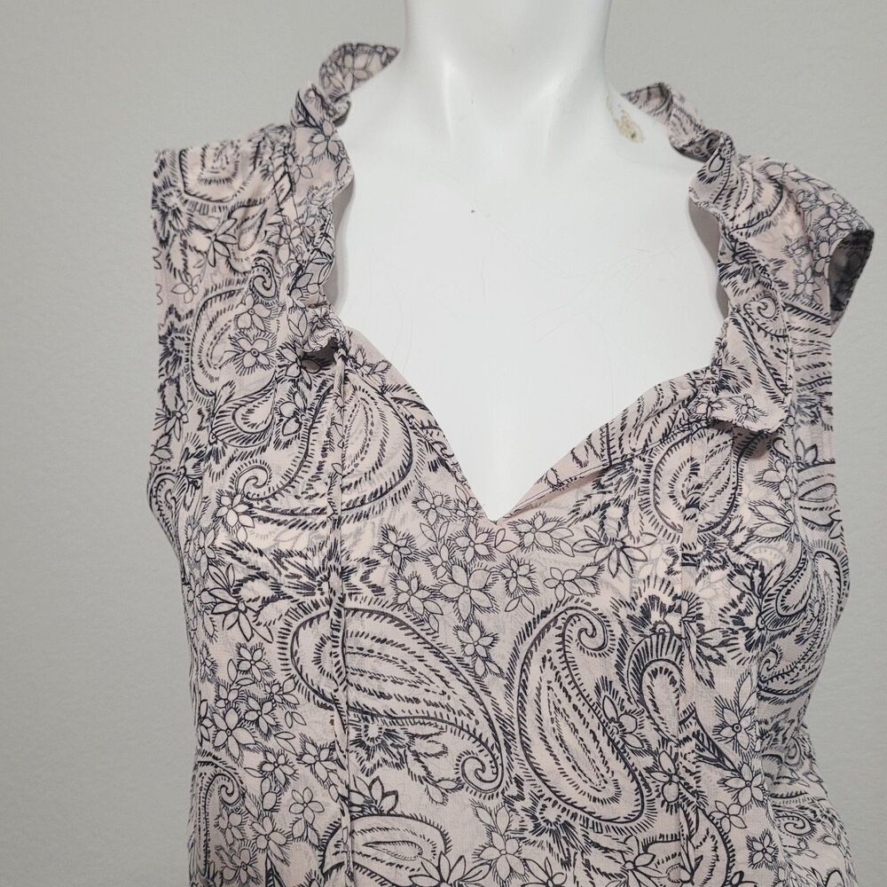 Cabi Small dress sheath v-neck tie collar flower paisley stretch elastic waist - Picture 6 of 13